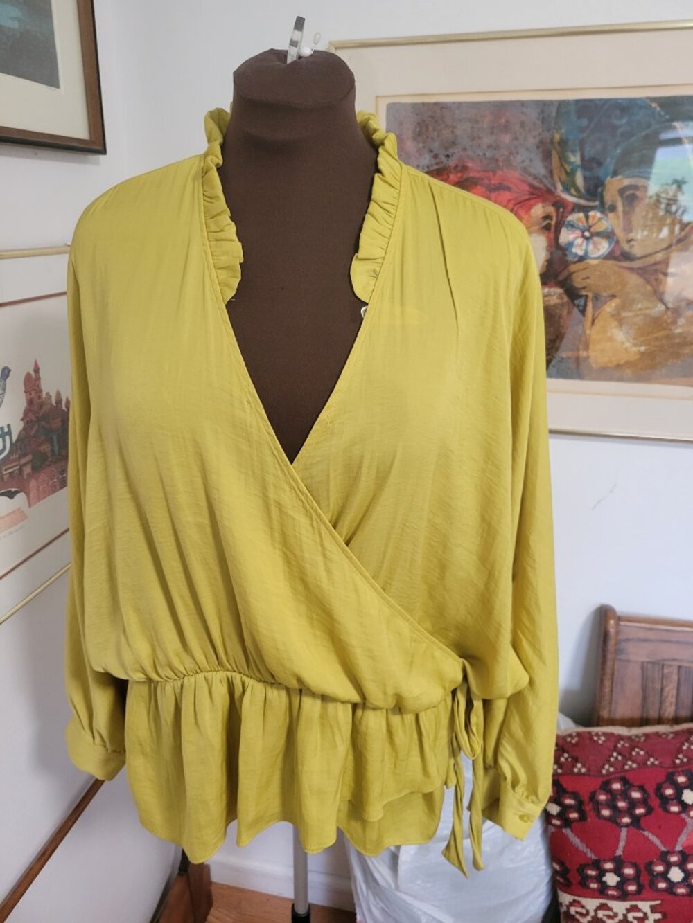 Marc New York Chartreusse Polyester Gypsy Blouse Size L